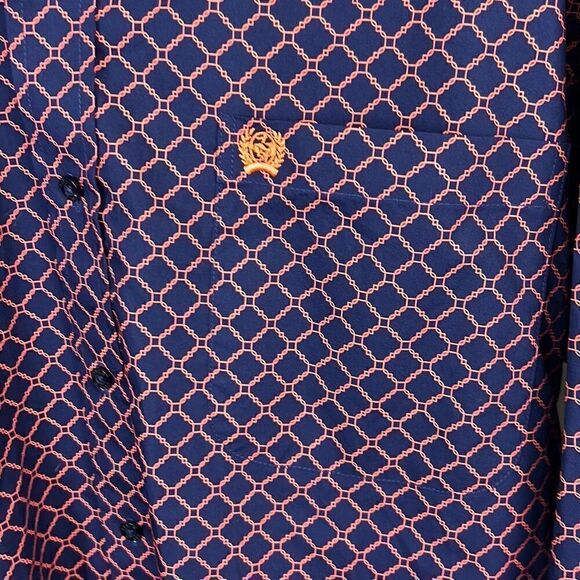Cinch Button Down Shirt Mens Size Small Navy Blue Orange Print Long Sleeve - Picture 2 of 6